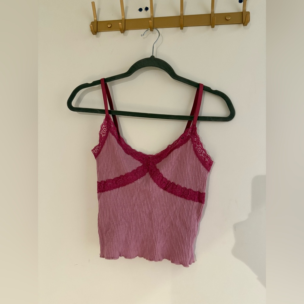 Urban Outfitters Pink Lace Trim Tank Top